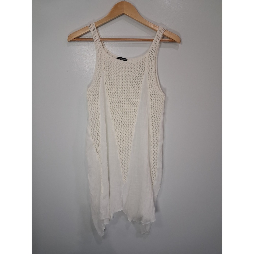 South Moon Under Womens White Crochet Gauzy Mixed Media Handkerchief Tunic Top S